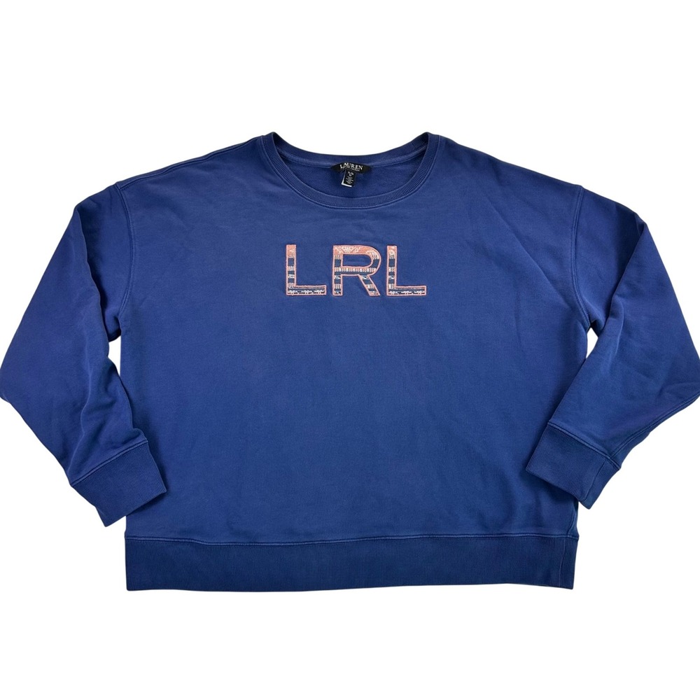 Lauren Ralph Lauren Womens XL Blue LRL Logo French Terry Crewneck Sweatshirt